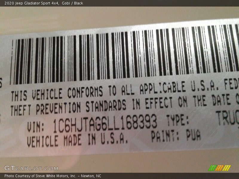 2020 Gladiator Sport 4x4 Gobi Color Code PUA