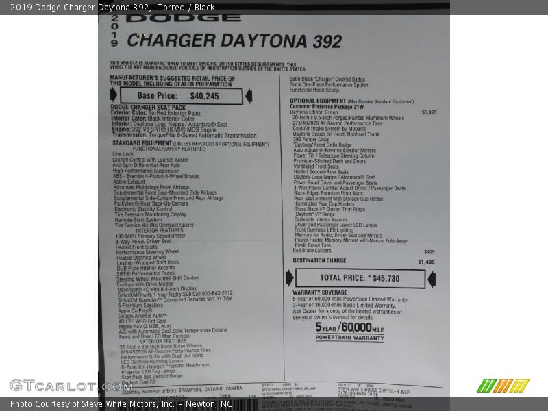  2019 Charger Daytona 392 Window Sticker