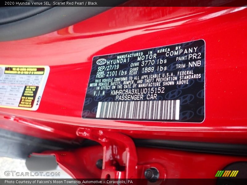 2020 Venue SEL Scarlet Red Pearl Color Code PR2