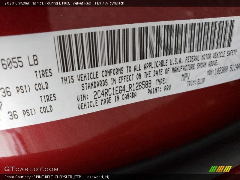 Velvet Red Pearl / Alloy/Black 2020 Chrysler Pacifica Touring L Plus