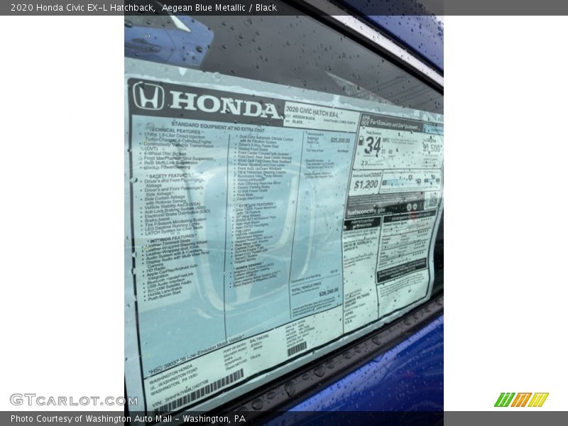  2020 Civic EX-L Hatchback Window Sticker