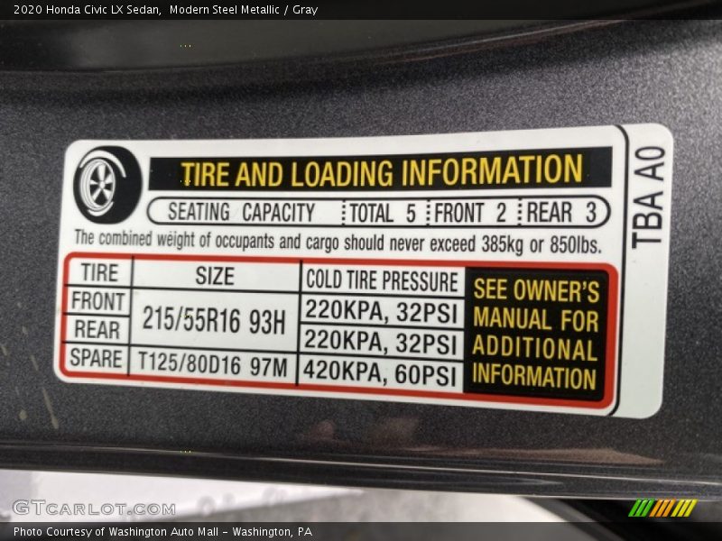Modern Steel Metallic / Gray 2020 Honda Civic LX Sedan