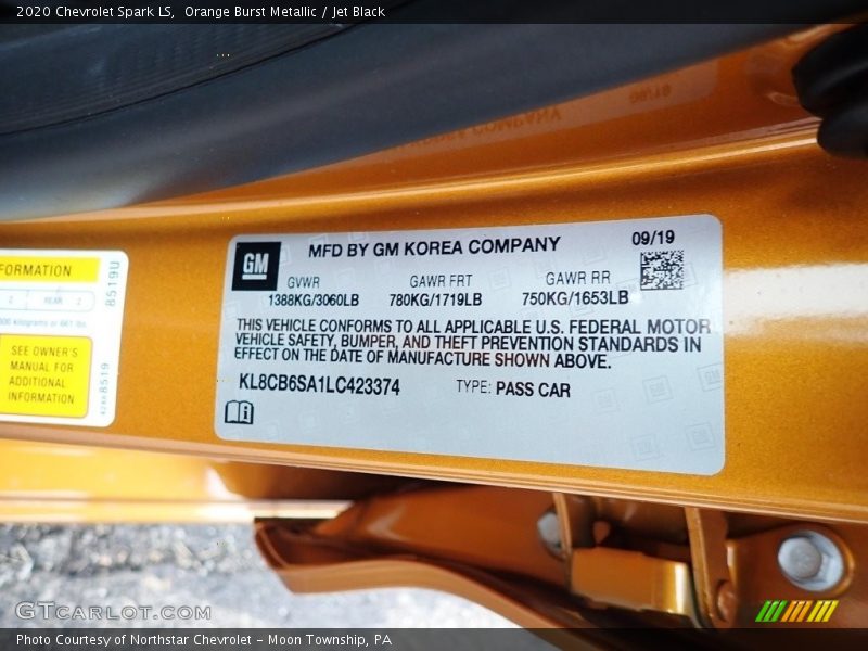 Orange Burst Metallic / Jet Black 2020 Chevrolet Spark LS