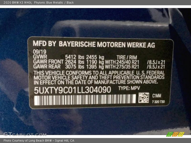 Phytonic Blue Metallic / Black 2020 BMW X3 M40i