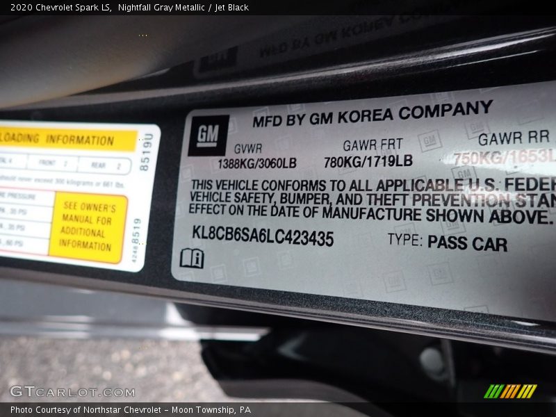 Nightfall Gray Metallic / Jet Black 2020 Chevrolet Spark LS