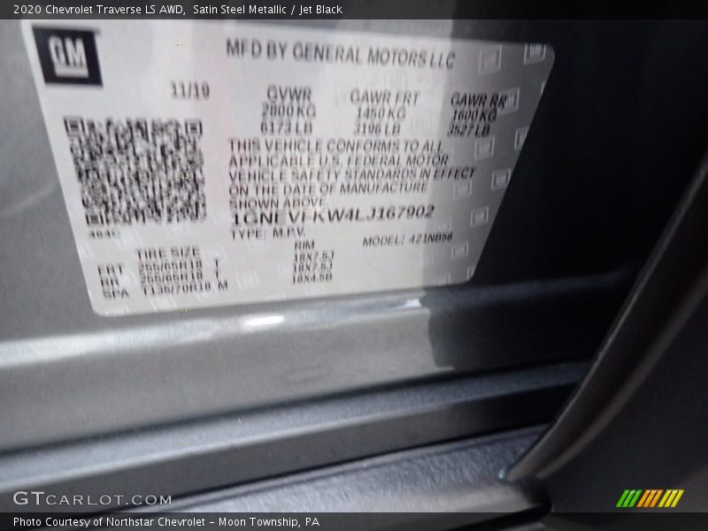 Satin Steel Metallic / Jet Black 2020 Chevrolet Traverse LS AWD