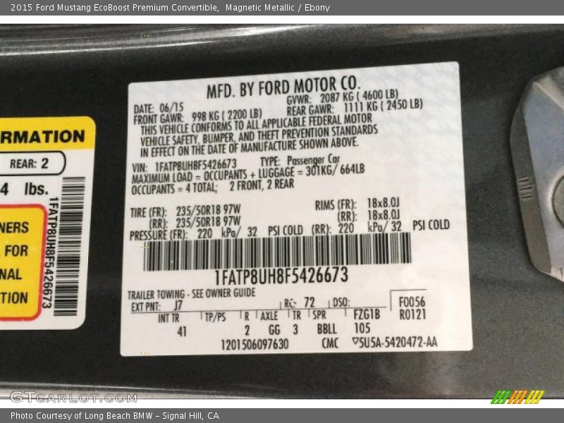 Magnetic Metallic / Ebony 2015 Ford Mustang EcoBoost Premium Convertible