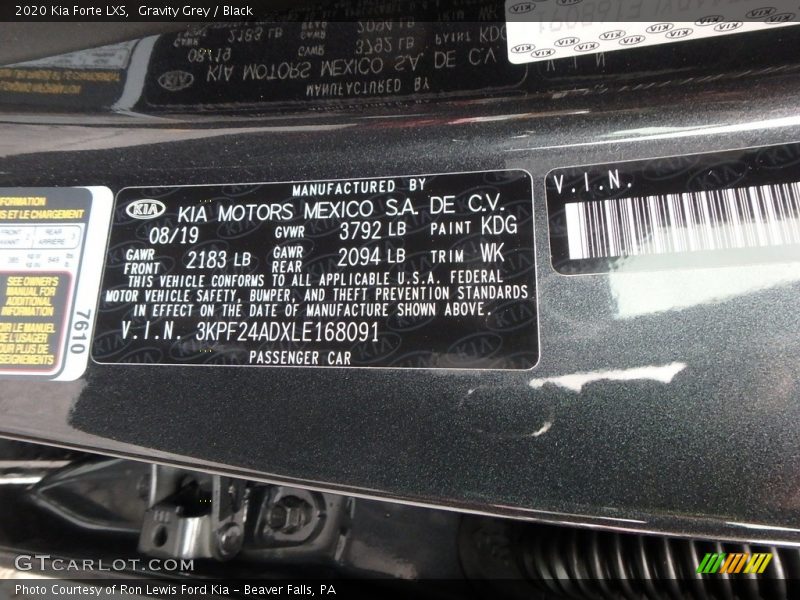 Gravity Grey / Black 2020 Kia Forte LXS