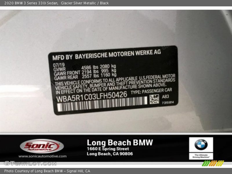 Glacier Silver Metallic / Black 2020 BMW 3 Series 330i Sedan