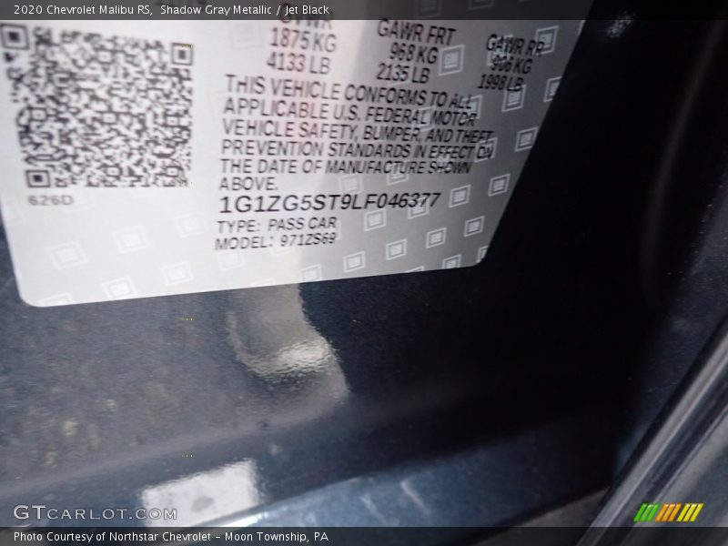 Shadow Gray Metallic / Jet Black 2020 Chevrolet Malibu RS