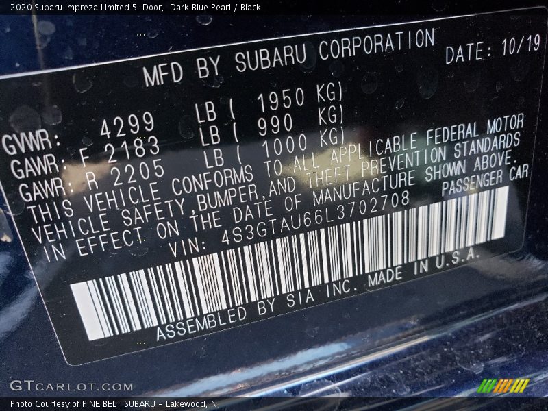 Dark Blue Pearl / Black 2020 Subaru Impreza Limited 5-Door
