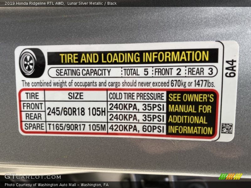 Lunar Silver Metallic / Black 2019 Honda Ridgeline RTL AWD