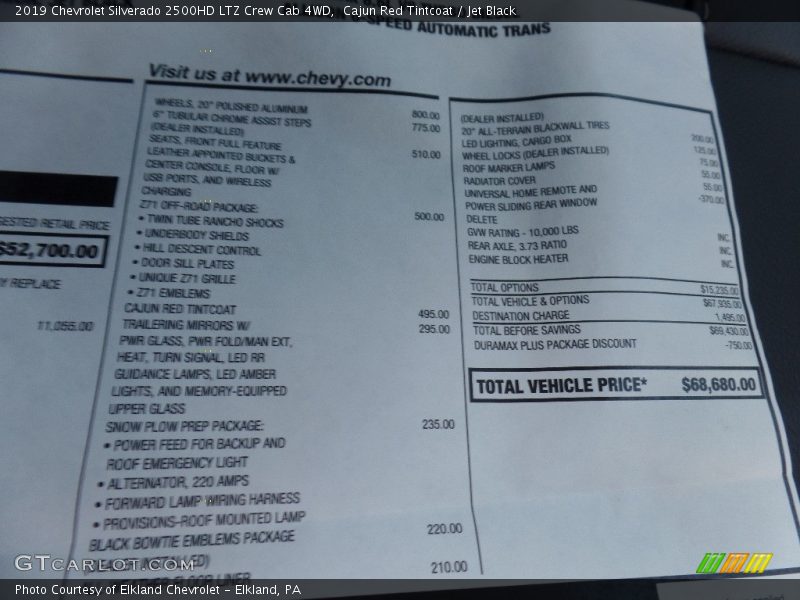 Cajun Red Tintcoat / Jet Black 2019 Chevrolet Silverado 2500HD LTZ Crew Cab 4WD