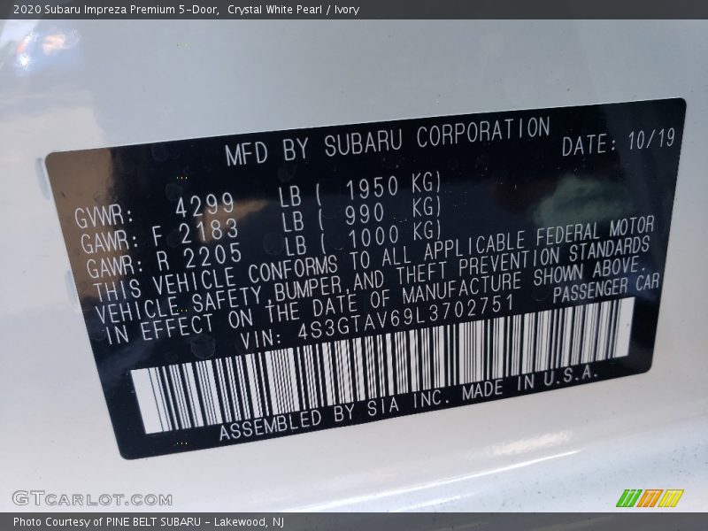 Crystal White Pearl / Ivory 2020 Subaru Impreza Premium 5-Door