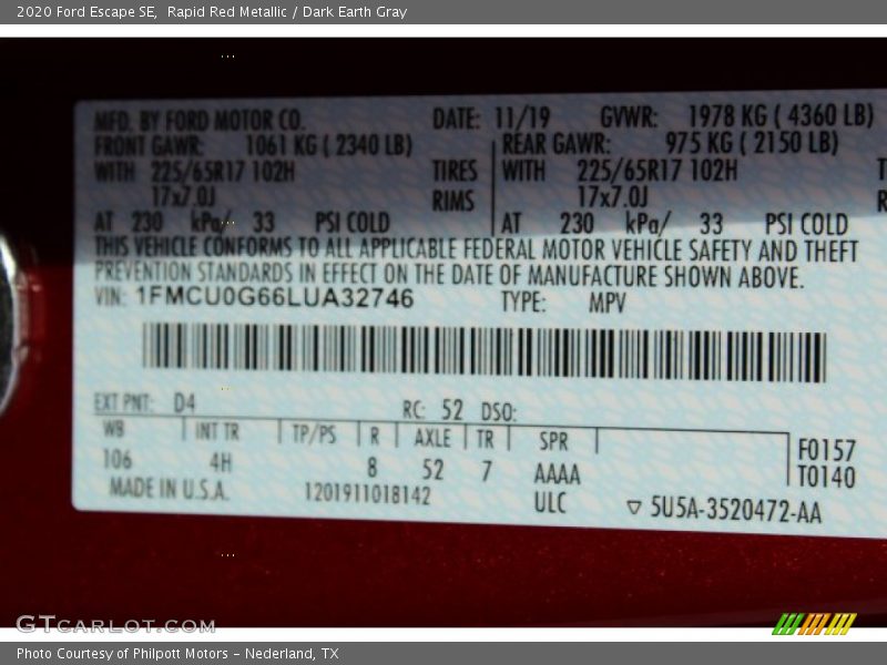 Rapid Red Metallic / Dark Earth Gray 2020 Ford Escape SE