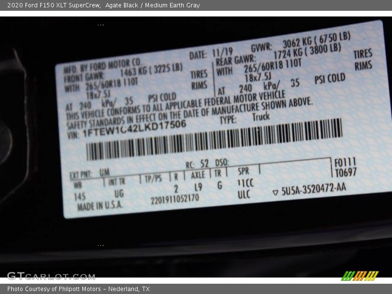 2020 F150 XLT SuperCrew Agate Black Color Code UM
