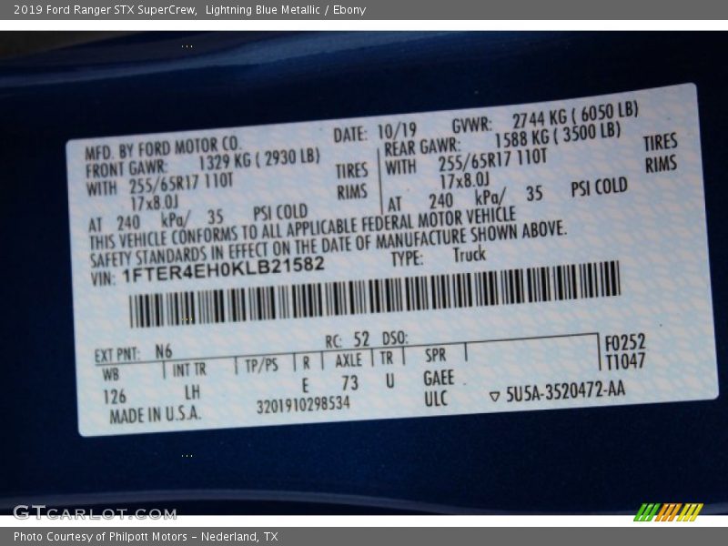 Lightning Blue Metallic / Ebony 2019 Ford Ranger STX SuperCrew