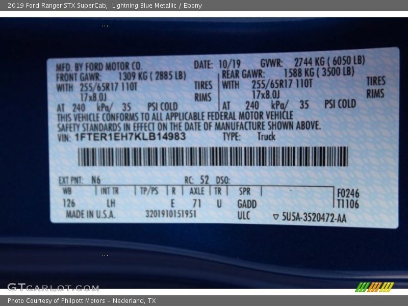 Lightning Blue Metallic / Ebony 2019 Ford Ranger STX SuperCab
