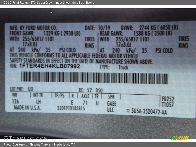 Ingot Silver Metallic / Ebony 2019 Ford Ranger STX SuperCrew