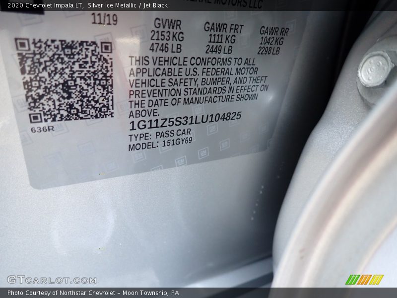 Silver Ice Metallic / Jet Black 2020 Chevrolet Impala LT