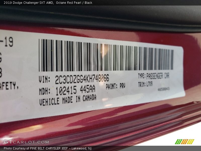 Octane Red Pearl / Black 2019 Dodge Challenger SXT AWD