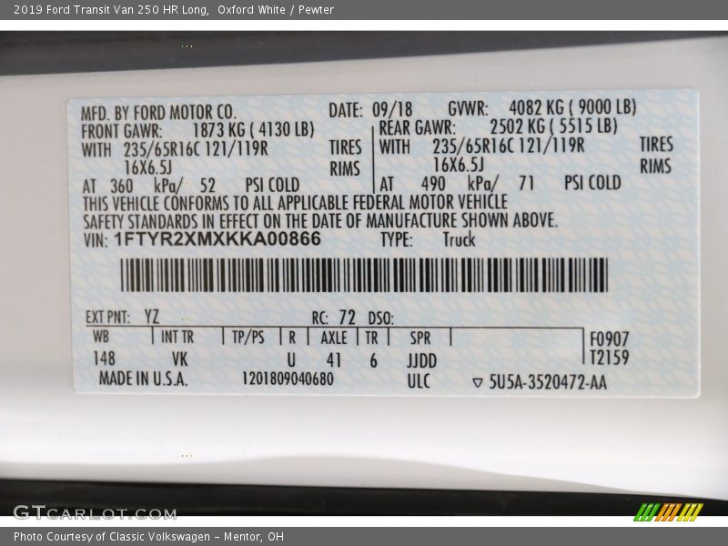 Oxford White / Pewter 2019 Ford Transit Van 250 HR Long