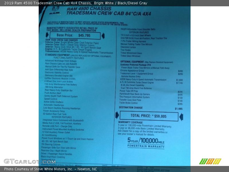Bright White / Black/Diesel Gray 2019 Ram 4500 Tradesman Crew Cab 4x4 Chassis