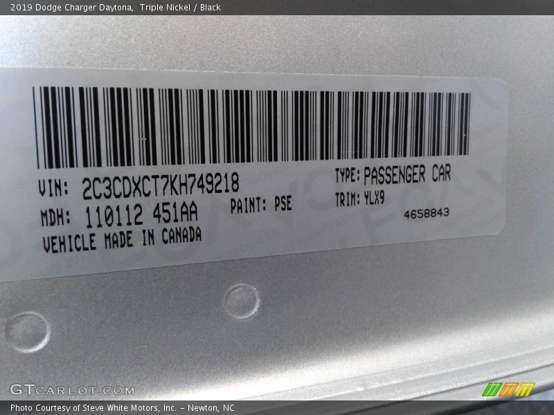 Triple Nickel / Black 2019 Dodge Charger Daytona