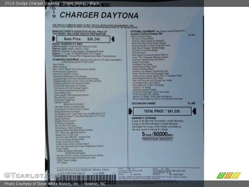 Triple Nickel / Black 2019 Dodge Charger Daytona