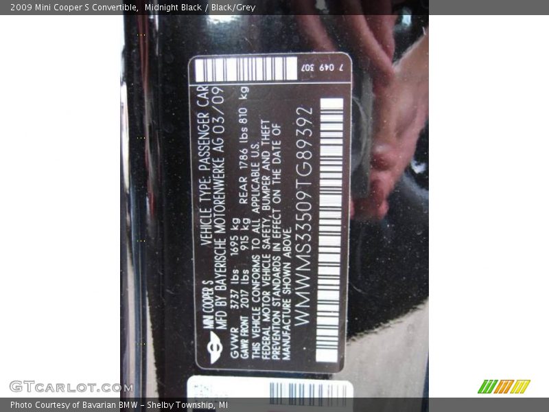 Midnight Black / Black/Grey 2009 Mini Cooper S Convertible