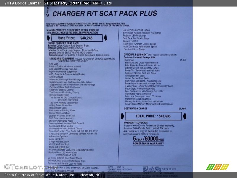 Octane Red Pearl / Black 2019 Dodge Charger R/T Scat Pack
