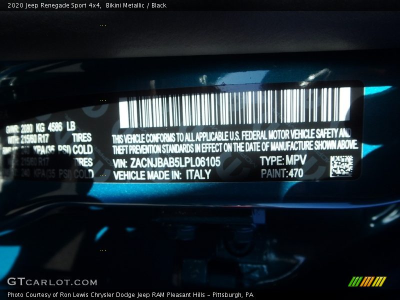 Bikini Metallic / Black 2020 Jeep Renegade Sport 4x4