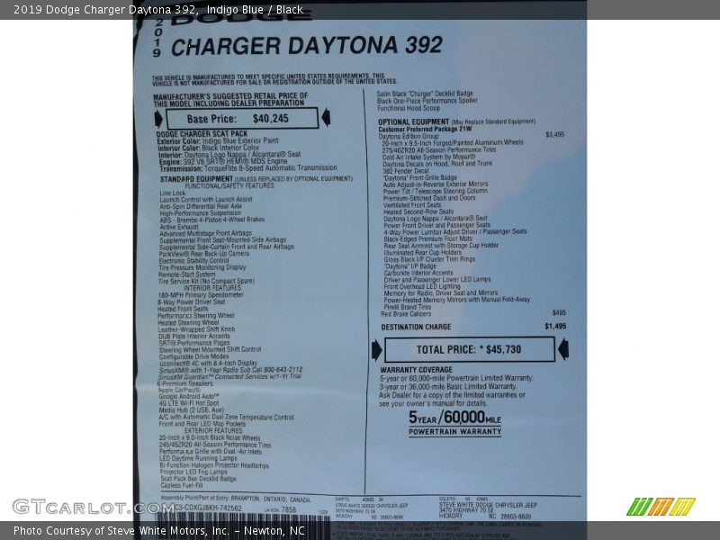 Indigo Blue / Black 2019 Dodge Charger Daytona 392