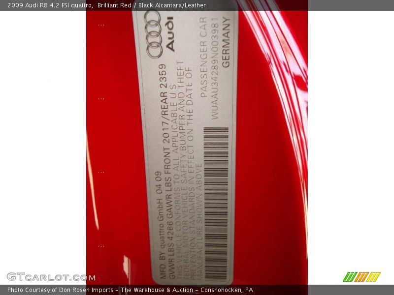 Brilliant Red / Black Alcantara/Leather 2009 Audi R8 4.2 FSI quattro