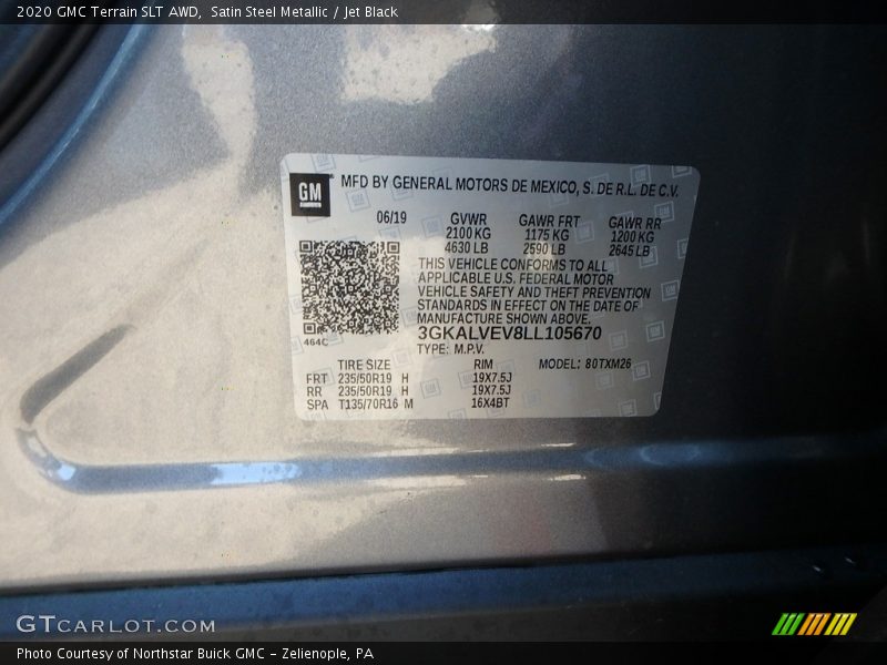 Satin Steel Metallic / Jet Black 2020 GMC Terrain SLT AWD