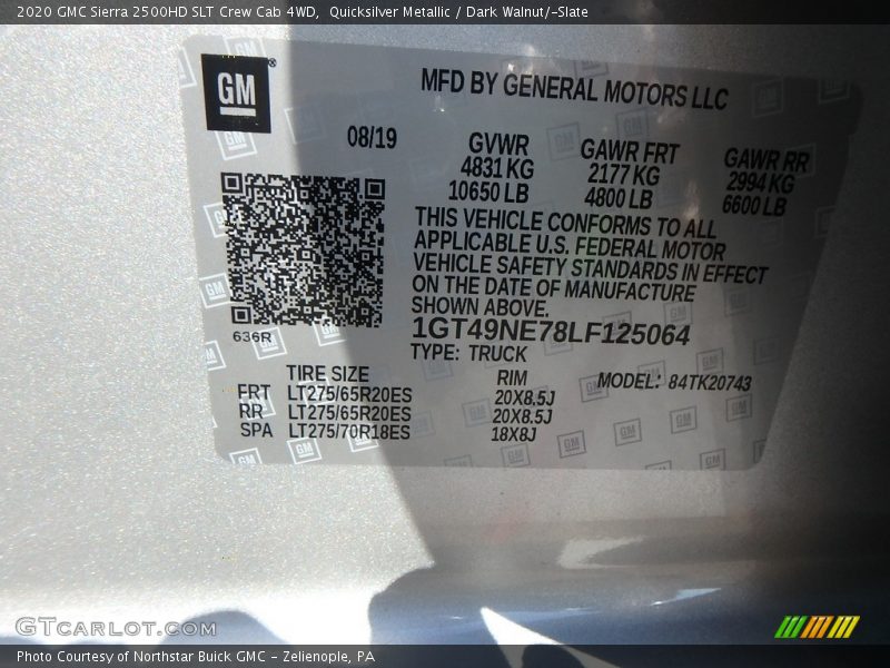 Quicksilver Metallic / Dark Walnut/­Slate 2020 GMC Sierra 2500HD SLT Crew Cab 4WD