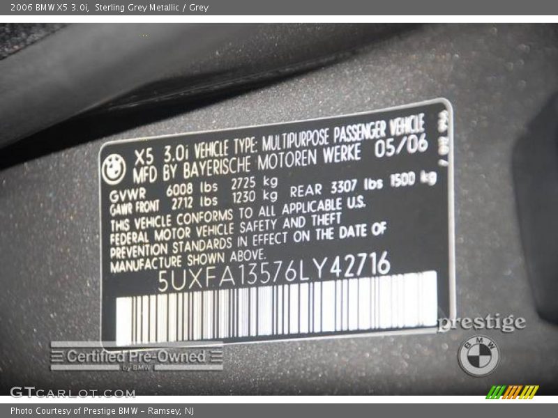 Sterling Grey Metallic / Grey 2006 BMW X5 3.0i
