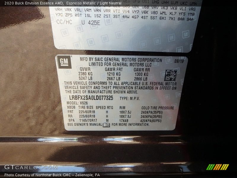 Espresso Metallic / Light Neutral 2020 Buick Envision Essence AWD