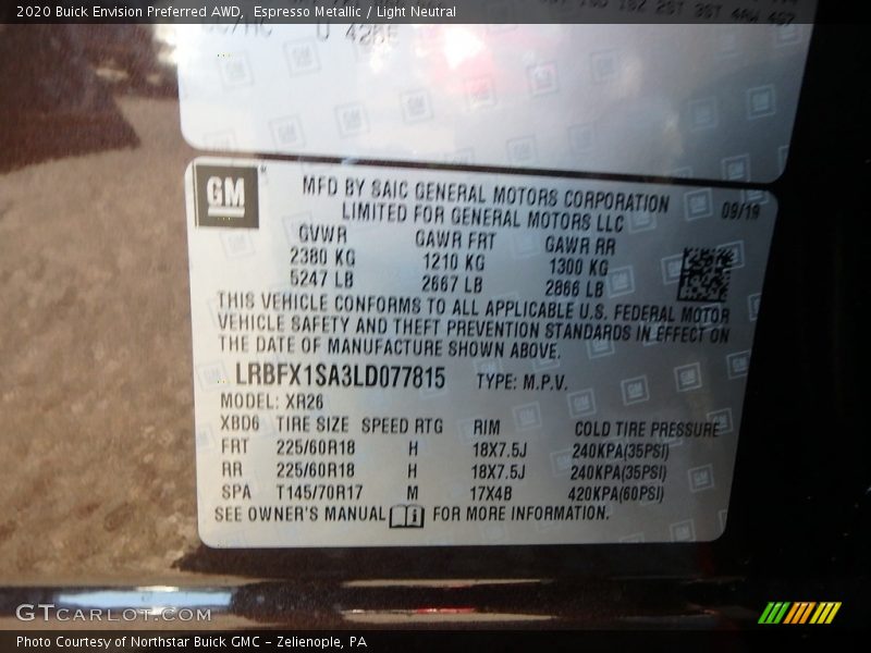 Espresso Metallic / Light Neutral 2020 Buick Envision Preferred AWD