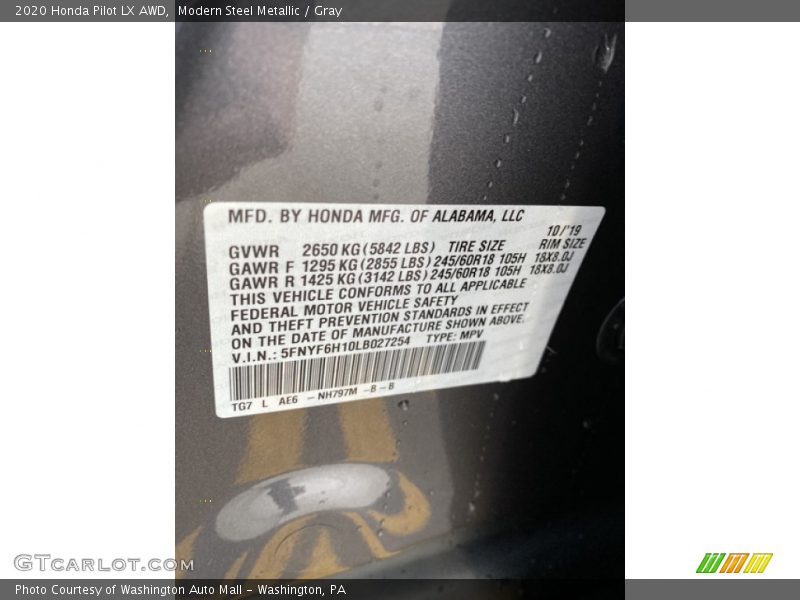 Modern Steel Metallic / Gray 2020 Honda Pilot LX AWD