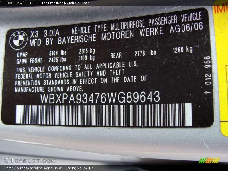 Titanium Silver Metallic / Black 2006 BMW X3 3.0i
