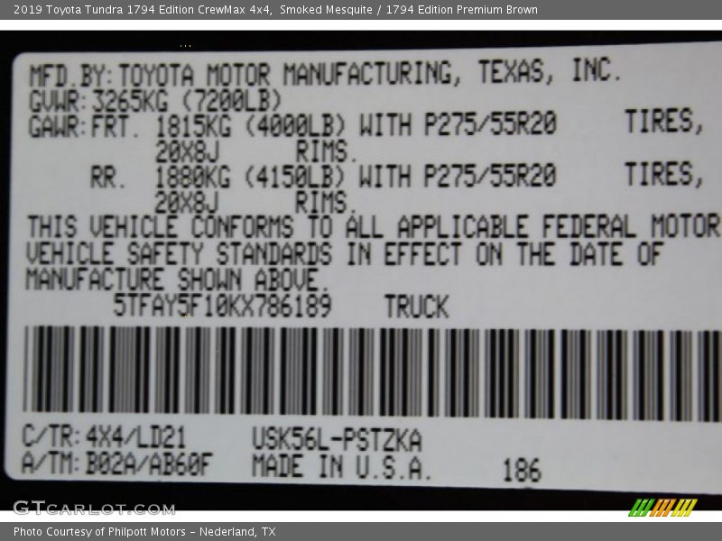 2019 Tundra 1794 Edition CrewMax 4x4 Smoked Mesquite Color Code 4X4