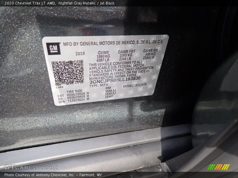 Nightfall Gray Metallic / Jet Black 2020 Chevrolet Trax LT AWD