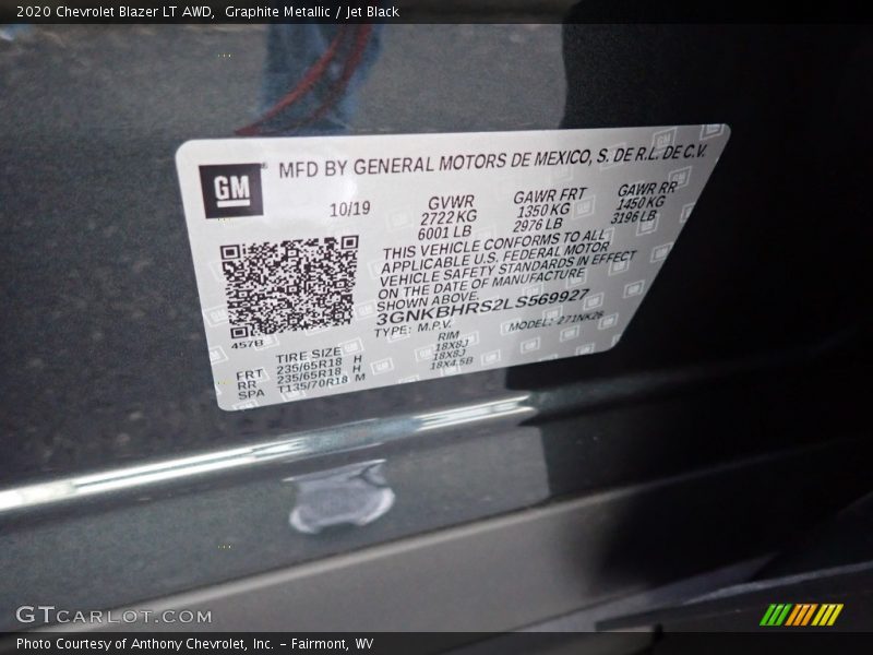 Graphite Metallic / Jet Black 2020 Chevrolet Blazer LT AWD