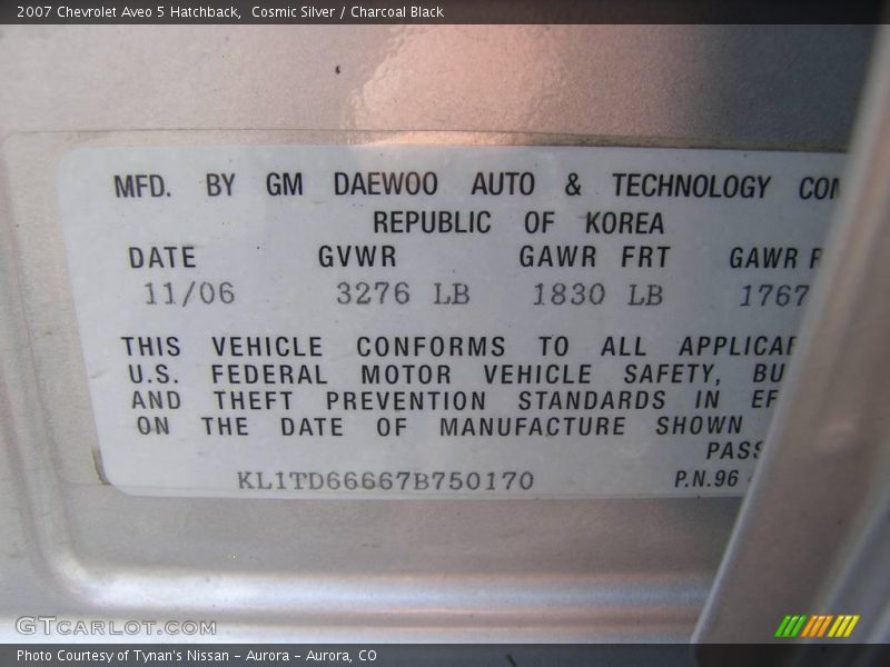 Cosmic Silver / Charcoal Black 2007 Chevrolet Aveo 5 Hatchback