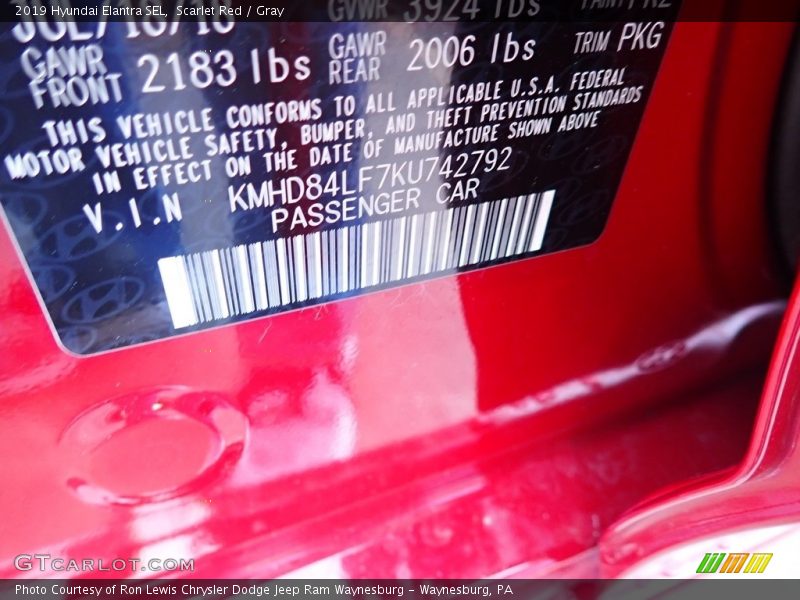Scarlet Red / Gray 2019 Hyundai Elantra SEL