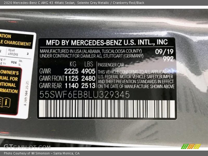 2020 C AMG 43 4Matic Sedan Selenite Grey Metallic Color Code 992