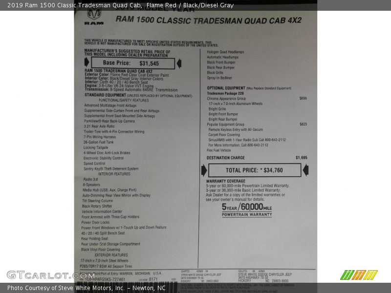 Flame Red / Black/Diesel Gray 2019 Ram 1500 Classic Tradesman Quad Cab