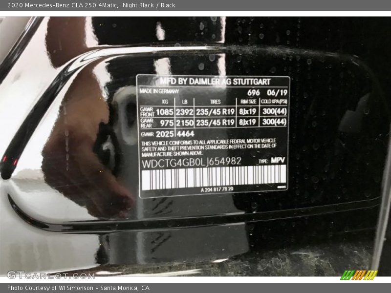 Night Black / Black 2020 Mercedes-Benz GLA 250 4Matic