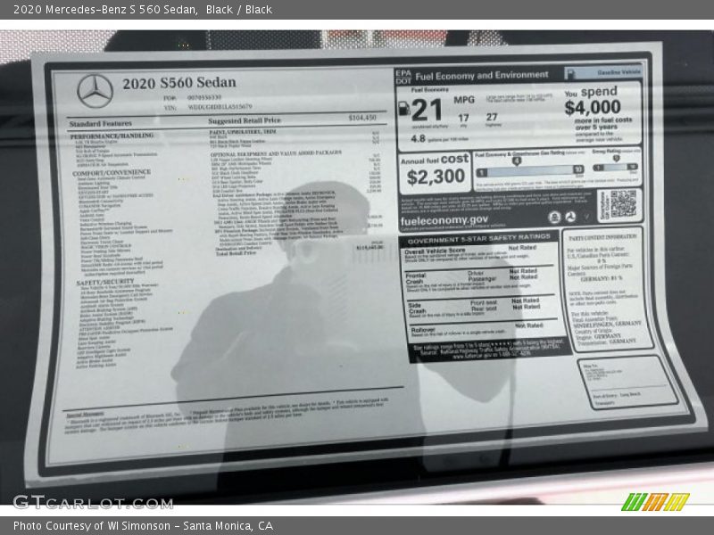  2020 S 560 Sedan Window Sticker